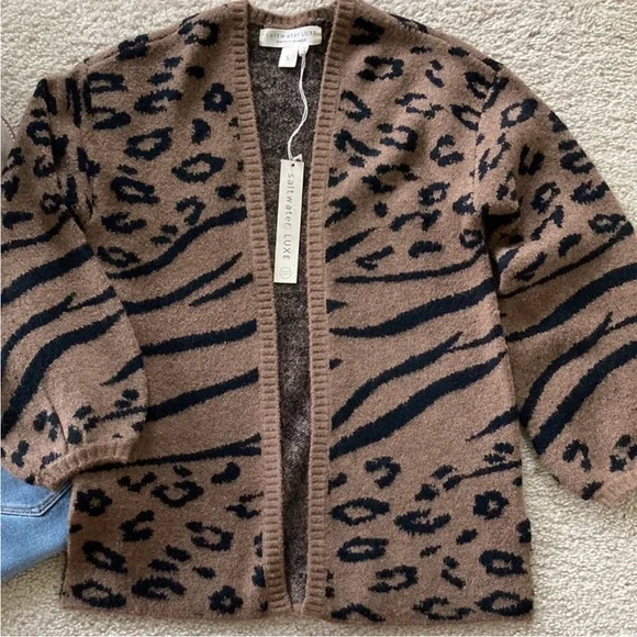 Saltwater Luxe Animal Print Open Cardigan Sweater - Picture 2 of 9